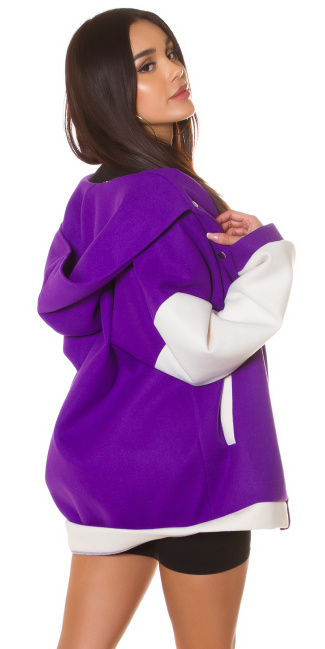 Trendy Oversized College Jacket Purple